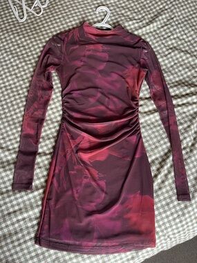Dynamite Long-Sleeve Mini Dress in Burgundy and Rose